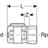 FlowFit Übergang Pressmuffe auf Innengewinde zylindrisch BSPT-Rp, gerade