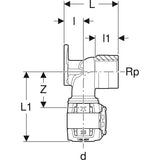 Geberit FlowFit Anschlusswinkel 90° aus Bleifreiem Rotguss (CuSn4Zn2PS)