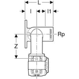 Geberit FlowFit Doppelanschlusswinkel 90° aus bleifreiem Rotguss