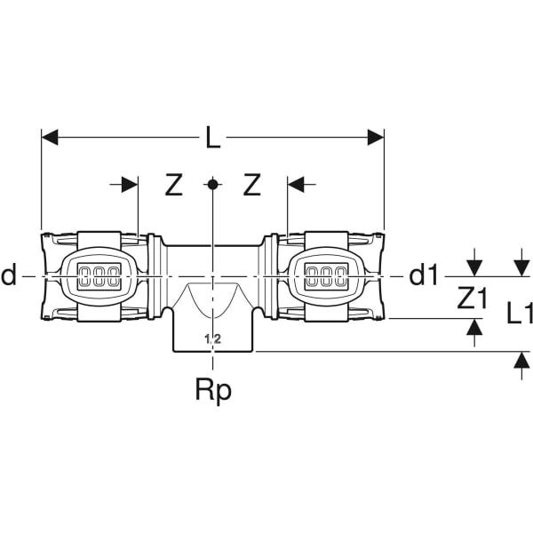 Geberit FlowFit T-Stück mit Innengewinde, Werkstoff Bleifreier Rotguss (CuSn4Zn2PS)