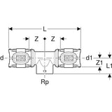Geberit FlowFit T-Stück mit Innengewinde, Werkstoff Bleifreier Rotguss (CuSn4Zn2PS)