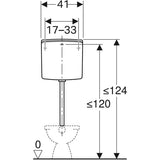 Geberit AP140 AP-Spülkasten Spül-Stopp-Spülung, Kunststoff, Außengewinde 1/2 Zoll, Spülvolumen 6 - 9 l, mit Eckventil, Bedienung Hebel, Geräuschklasse Füllventil Gruppe I, <=20 dB(A)