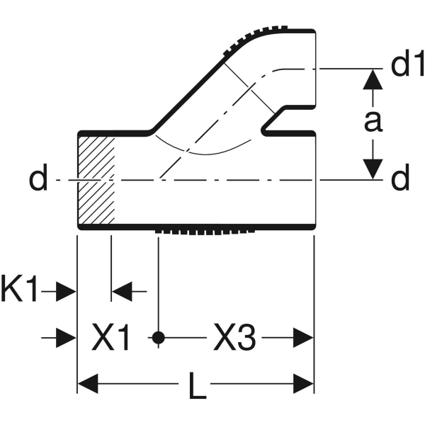 Geberit Silent-db20 Parallelabzweig 45° aus Polyethylen (PE) mit Kunststoffschweißenden Anschlüssen