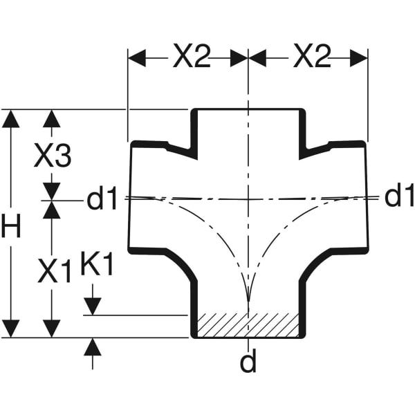 GEBERIT db20 Bogenabzweig zweif. 88,5/180 Grad, DN 90 (d 90 mm)