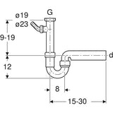 Geberit Rohrbogengeruchsverschluss für Spülbecken, mit Winkelschlauchtülle, Abgang horizontal: G=1 1/2″, weiß-alpin