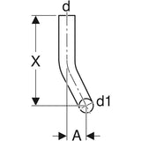 Spülbogen 90° mit 50 mm Zulauf und 44 mm Ablauf, Kröpfung rechts
