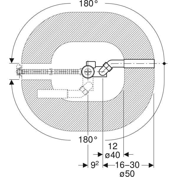 Geberit Badewannenablauf mit Drehbetätigung mit Überlauf und Ablaufventil, DN 40, d=40/50 mm