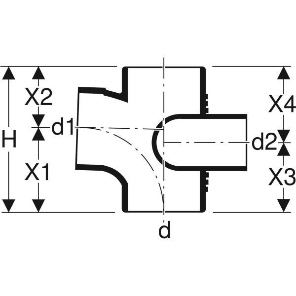 Geberit Silent-db20 Schachtbogenabzweig 88,5° links: d=110mm, d1=110mm, d2=75mm