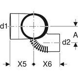 Geberit Silent-db20 Schachtbogenabzweig 88,5° links: d=110mm, d1=110mm, d2=75mm