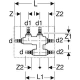 Geberit Mepla Kreuzungs-T-Stück mit Dämmbox: CW617N, d=20mm, d1=16mm, d2=20mm
