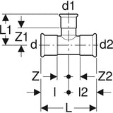 Geberit Mapress C-Stahl T-Stück reduziert