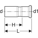 MAPRESS Edelstahl G Pressfitting Reduzier-Stück (Gas), gerade, Anschluss Pressmuffe zu Schiebeende