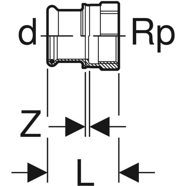 MAPRESS Edelstahl G Pressfitting Übergangsmuffe mit Pressmuffe und Innengewinde (Gas) zylindrisch BSPT-Rp
