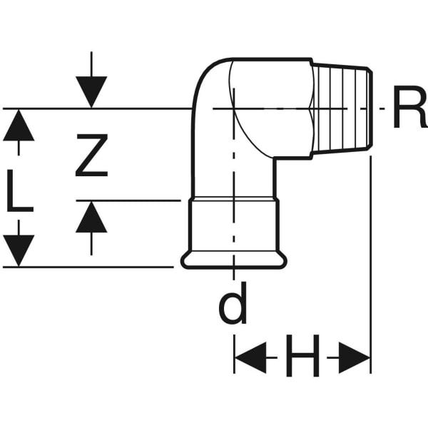 Geberit Mapress Edelstahl Übergangswinkel 90° mit Außengewinde