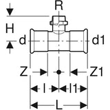 Geberit Mapress Edelstahl T-Stück mit Außengewinde: d=18mm, R=1/2″, d1=18mm
