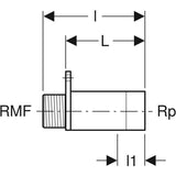 Geberit Anschluss gerade mit Außengewinde MF 1/2": CC499K, RMF=1/2″, Rp=1/2″, L=5.7cm