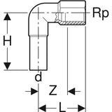 Geberit Mapress Edelstahl Übergangswinkel 90° mit Innengewinde und Einschubende: d=15mm, Rp=1/2″