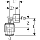 Geberit PushFit Übergangswinkel 90° mit Innengewinde: CW617N, d=16mm, Rp=1/2″