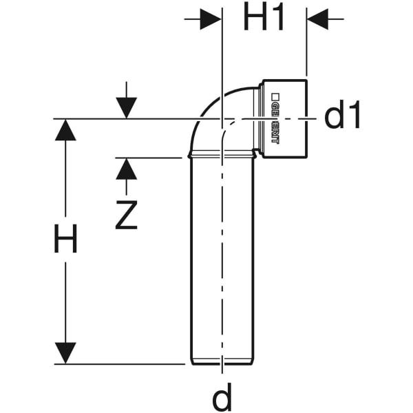 Geberit Silent-PP Anschlussbogen 90° lang: d=40mm, d1=46mm