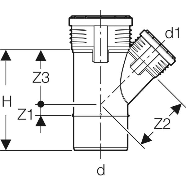 Geberit Silent-PP Abzweig 45°: d=90mm, d1=50mm