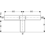 Geberit Silent-PP Doppelanschlussbogen 90° verlängert: d=50mm, d1=46mm, d2=46mm