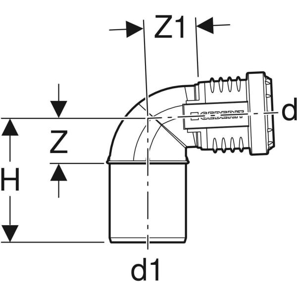 Geberit Silent-PP Bogen 87,5° reduziert: d=40mm, d1=50mm