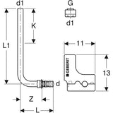 Geberit Mepla Metallrohr-Anschlussbogen 90° mit Dämmbox und Anschlussverschraubung für Eurokonus: Werkstoff=Messing / Kupfer, d=16mm, d1=15mm, L1=30cm, vernickelt