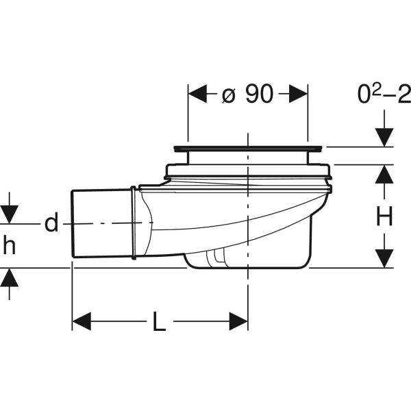 Geberit Duschwannenablauf d90, Sperrwasserhöhe 50 mm, Abgang aus PP: d=50mm, Anschlussstutzen=PP