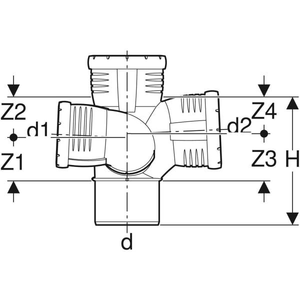Geberit Silent-Pro Schachtbogenabzweig rechts 4-Anschluss-Fitting
