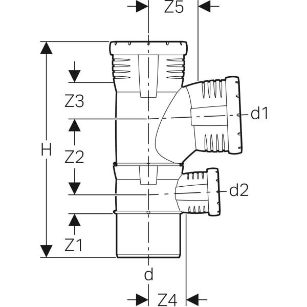 Geberit Silent-Pro Kombibogenabzweig 87,5Grad, Schiebeende, 4-Anschluss-Fitting