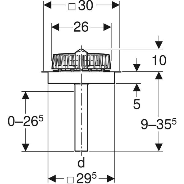 Geberit Pluvia Dachwassereinlauf mit Befestigungsflansch, für Dachabdichtungsfolien: Ablaufleistung=1–12l/s