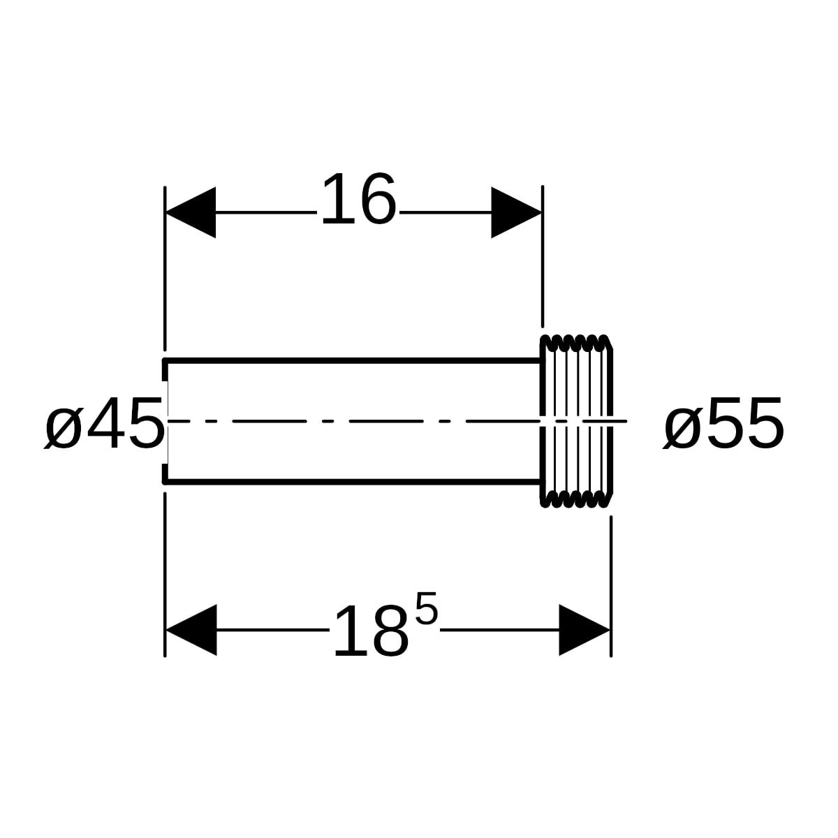 Geberit Spülbogenverlängerung mit Manschette: d=45mm, L=18.5cm, granitgrau