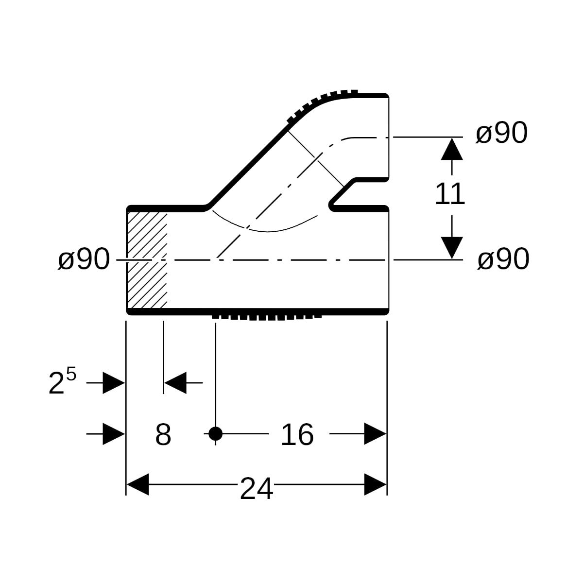 Geberit Silent-db20 Parallelabzweig 45° aus Polyethylen (PE) mit Kunststoffschweißenden Anschlüssen