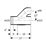 Geberit Silent-db20 Parallelabzweig 45° aus Polyethylen (PE) mit Kunststoffschweißenden Anschlüssen