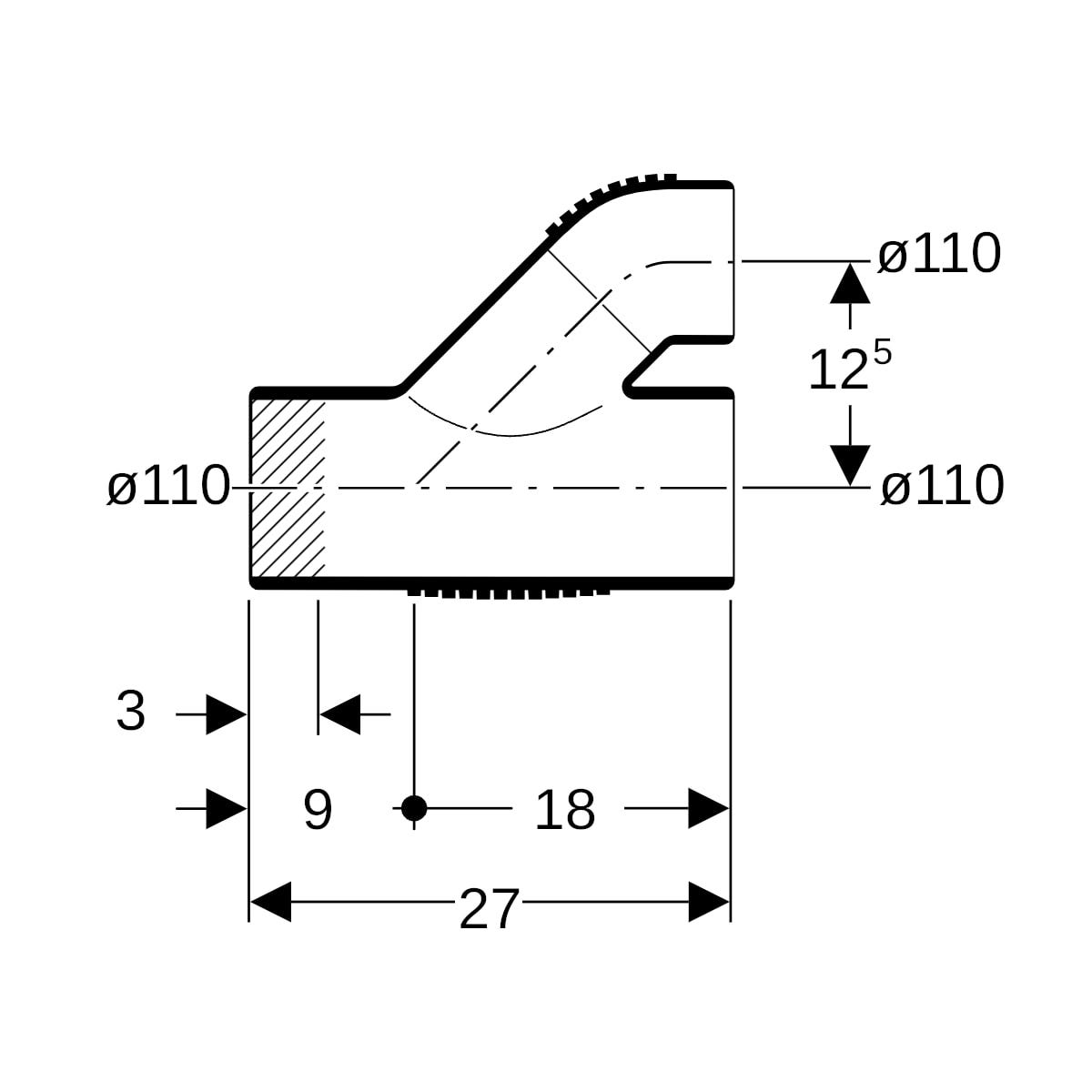 Geberit Silent-db20 Parallelabzweig 45° aus Polyethylen (PE) mit Kunststoffschweißenden Anschlüssen