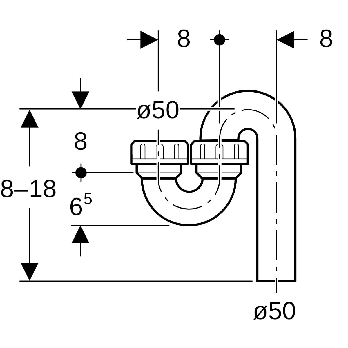 Geberit Rohrbogengeruchsverschluss für Ausgussbecken, mit Quetschverschraubung, schwarz, aus Kunststoff (Polyethylen (PE))