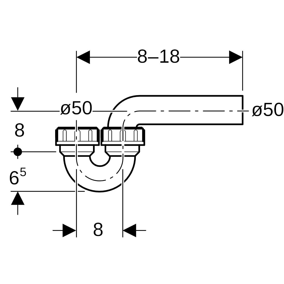 Geberit Rohrbogengeruchsverschluss für Ausgussbecken, mit Quetschverschraubung, schwarz, aus Kunststoff (Polyethylen (PE))