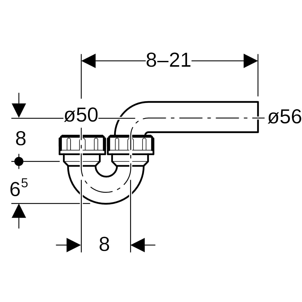 Geberit Rohrbogengeruchsverschluss für Ausgussbecken, mit Quetschverschraubung, schwarz, aus Kunststoff (Polyethylen (PE))