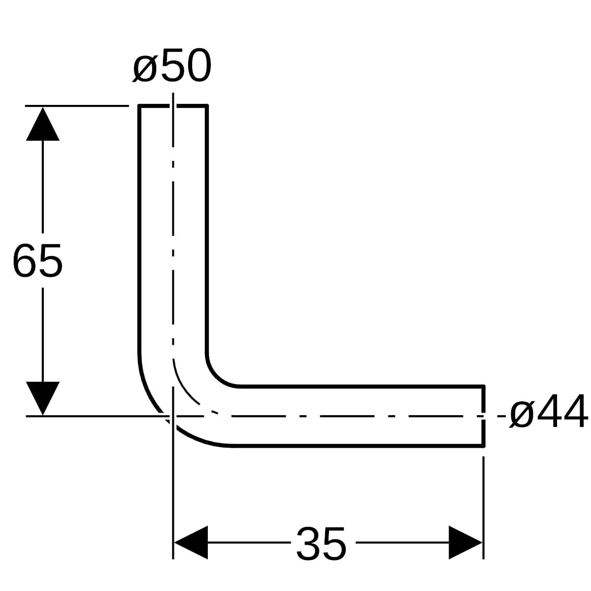 Geberit Spülbogen 90° halbhochhängend: d=50mm, X1=35cm, weiß-alpin