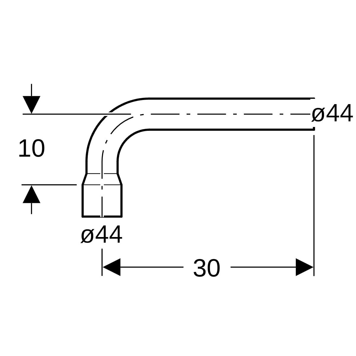 Geberit Spülbogenverlängerung 90° mit Steckmuffe: d=44mm, weiß-alpin