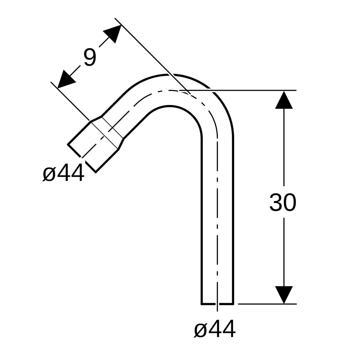 Geberit Spülbogenverlängerung 135° mit Steckmuffe: d=44mm, weiß-alpin