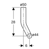 Spülbogen 90° mit 50 mm Zulauf und 44 mm Ablauf, Kröpfung rechts
