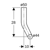 Spülbogen 90° mit 50 mm Zulauf und 44 mm Ablauf, Kröpfung rechts