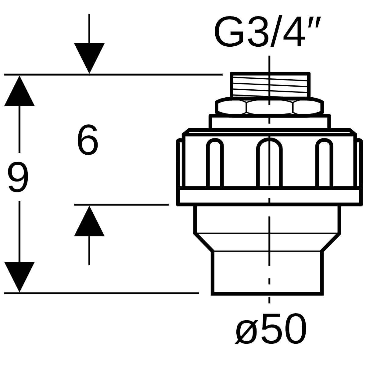 Geberit Übergangsstutzen mit Außengewinde und Verschraubung: d=50mm, G=3/4″