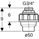 Geberit Übergangsstutzen mit Außengewinde und Verschraubung: d=50mm, G=3/4″