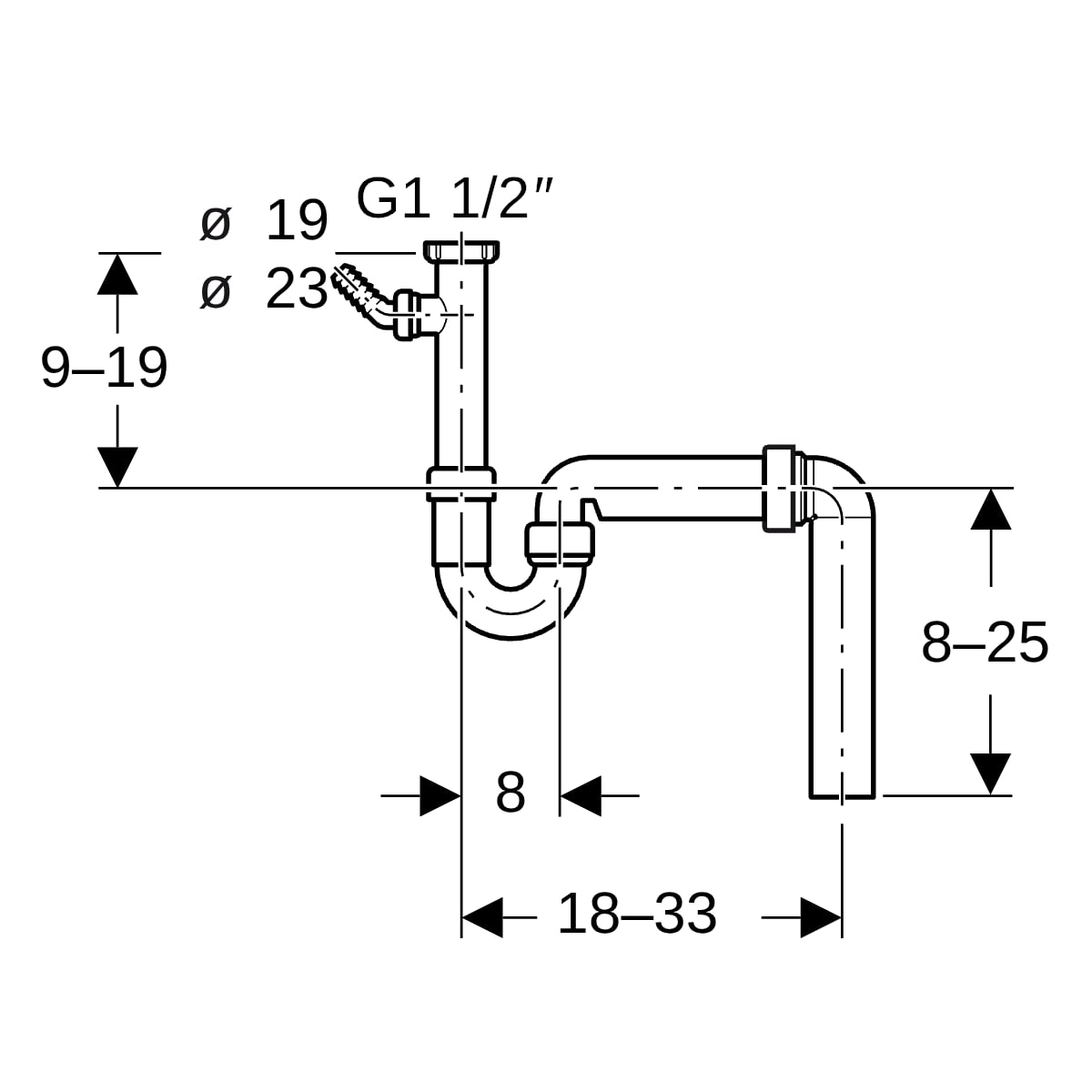 Geberit Rohrbogengeruchsverschluss für Spülbecken, mit Winkelschlauchtülle, Abgang vertikal: d=50mm, G=1 1/2″, weiß-alpin