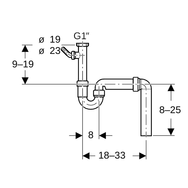 Geberit Rohrbogengeruchsverschluss für Spülbecken, mit Winkelschlauchtülle, Abgang vertikal: d=50mm, G=1 1/2″, weiß-alpin