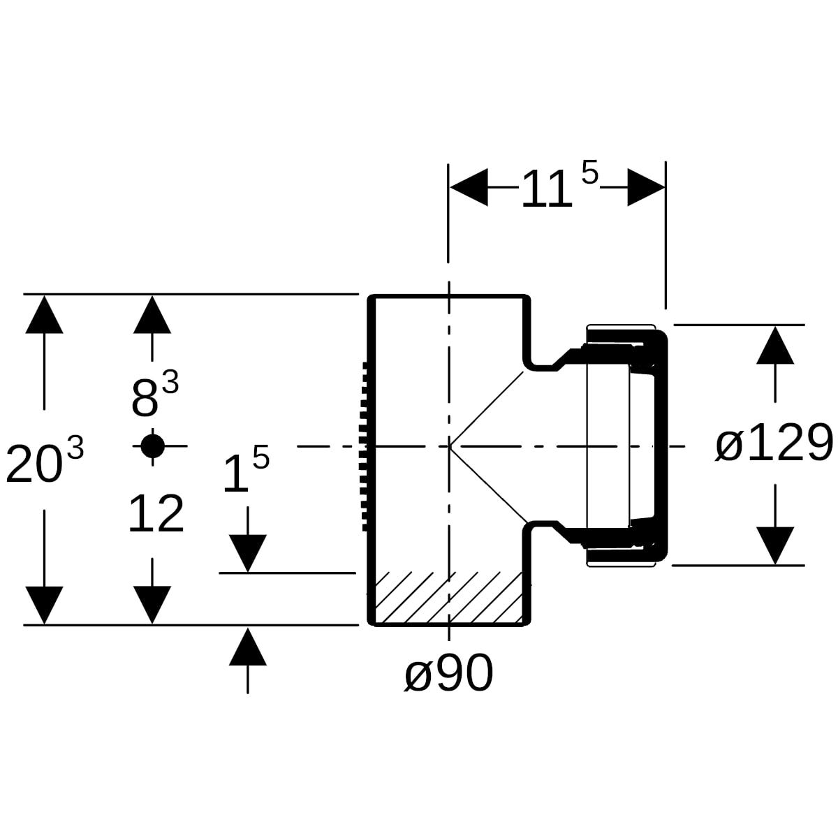 Geberit Silent-db20 Reinigungsstück 90° mit runder Serviceöffnung