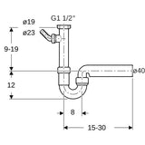 Geberit Rohrbogengeruchsverschluss für Spülbecken, mit Winkelschlauchtülle, Abgang horizontal: G=1 1/2″, weiß-alpin