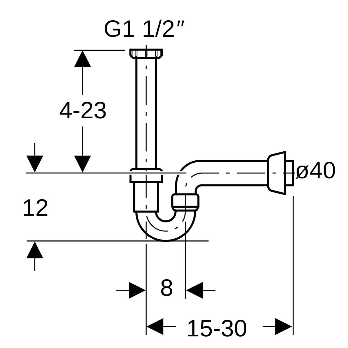 Geberit Rohrbogengeruchsverschluss für Spülbecken, Abgang horizontal: G=1 1/2″, weiß-alpin